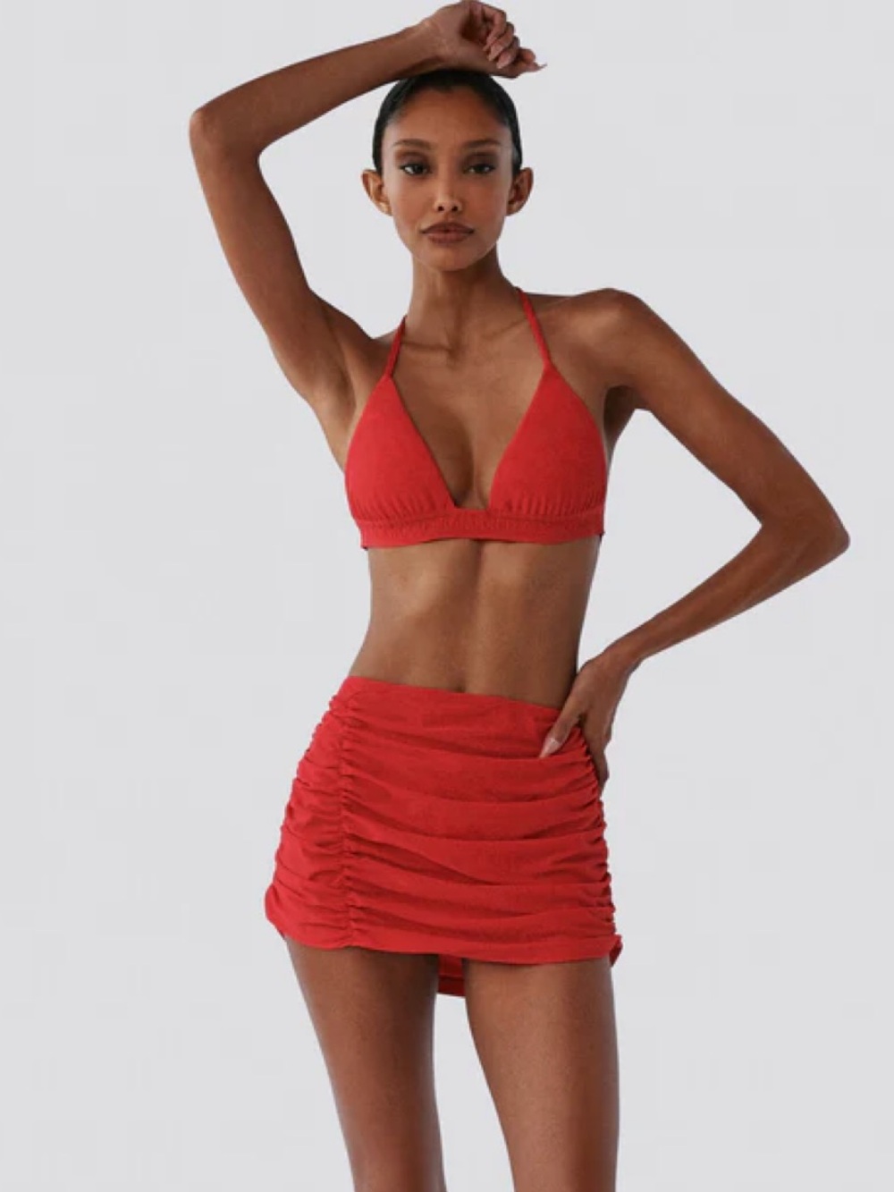 Brandon Blackwood Red Ruched Bikini Top Thing and Skirt Set Size Small